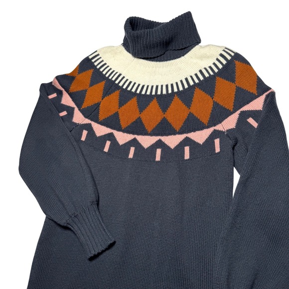 Free Assembly Mini Sweater Dress Knit Turtleneck FairIsle Cozy Cabincore Wool XS - Picture 2 of 11